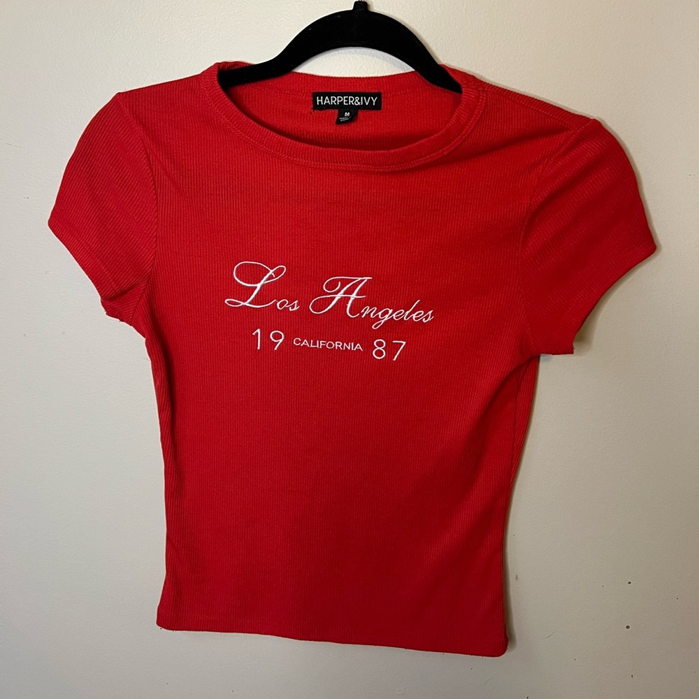 Harper and Ivy Red Los Angeles Crop Top